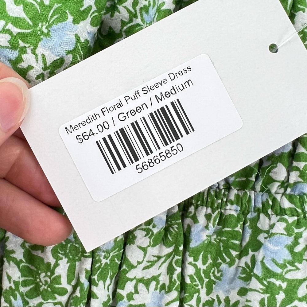NWT Needii Meredith Green Floral Puff Sleeve Mini Dress Sz M Milkmaid - Picture 10 of 16